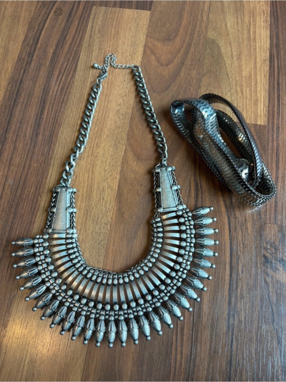 Silver Tribal Bib statement Necklace - Unbranded